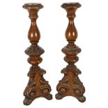 A pair of stained wood Italian style candle stands, H40cm (2)