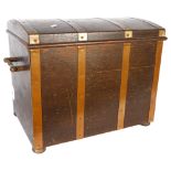 A copper-bound oak coal box with 2 handles, H37cm