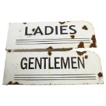 2 monochrome flanged enamel signs, Ladies and Gentlemen, L44cm (2)