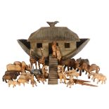 A Noah's Ark toy set, complete with animals and figures, ark length 43cm