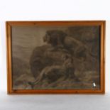 A pair of prints, lion and tiger studies, 1 with monogram HD, 54cm x 78cm