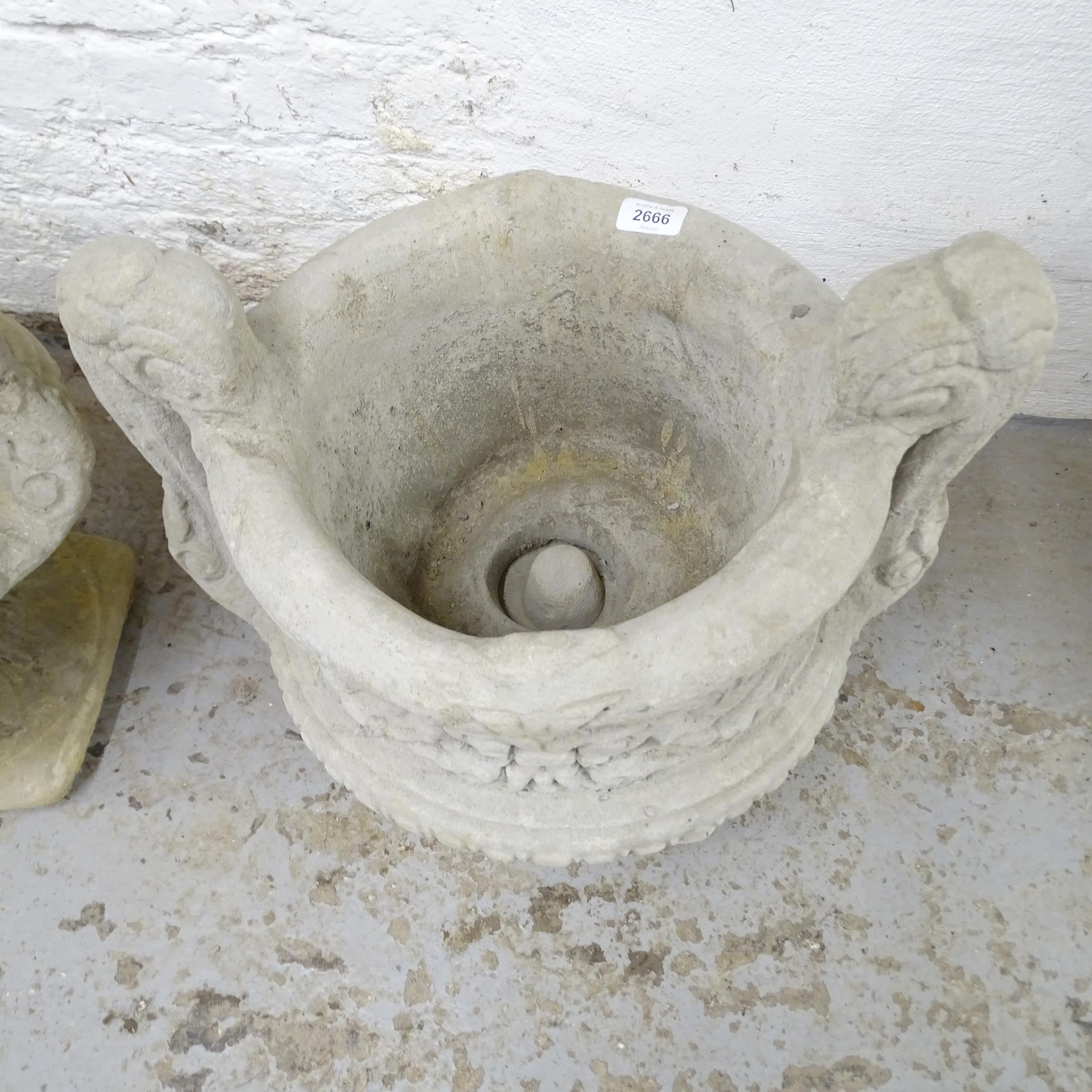 A pair of two-section concrete garden urns. 50x51cm - Image 2 of 2
