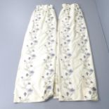A pair of lined silk curtains with embroidered floral decoration. Dimensions (each curtain) - drop