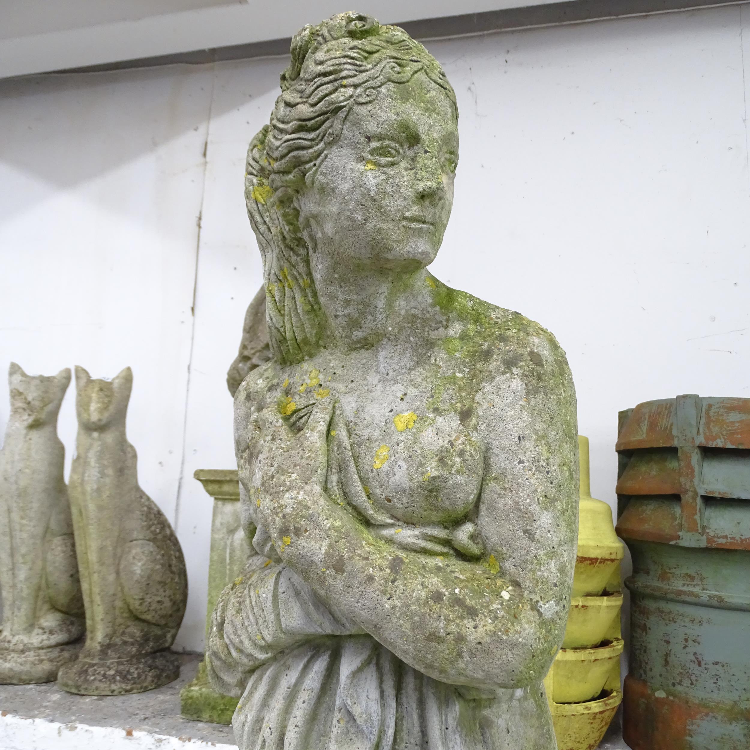 A weathered concrete garden statue, study of a lady. Height 120cm. - Image 2 of 2