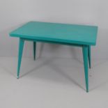 A 1960s Tolix T55 rectangular dining table in original green painted steel. 110x75x65cm