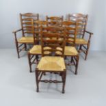A set of six elm North Country style ladderback dining chairs. Good overall condition. Some chairs