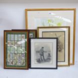 Various prints and pictures, including study of Bill Sykes, Dutch scene, cigarette cards etc