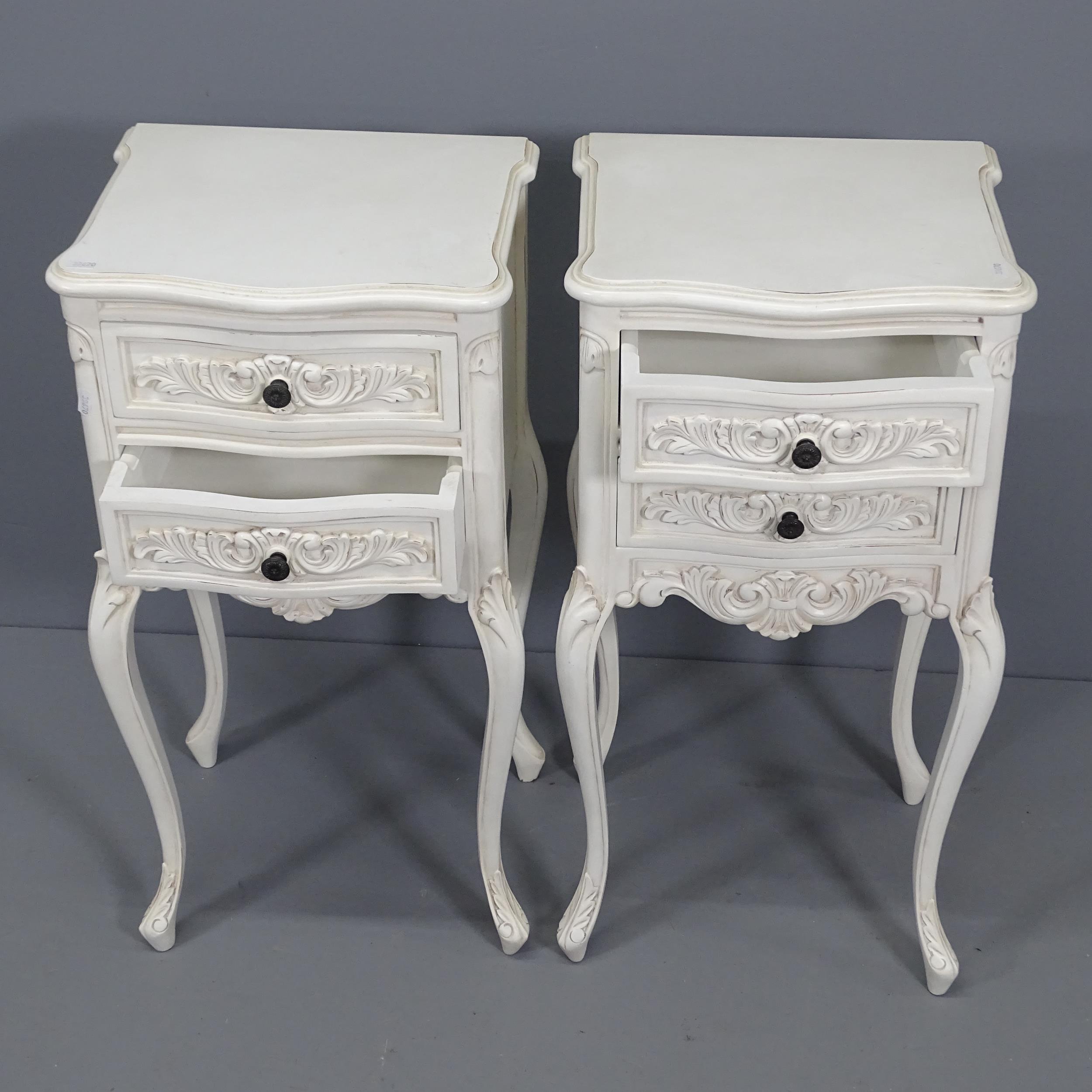 A pair of French style painted 2-drawer bedside chests with maker's label to underside for Coach - Image 2 of 2