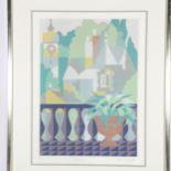 A limited edition lithograph, 70/85 "townscape", signed lower right, 71cm x 56cm overall