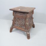 A Pugin design gothic oak pedestal. 52x53x48cm.