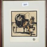 William Nicholson, circa 1900, original woodcut print "cabriolet", with Studio stamp, 37cm x 31cm