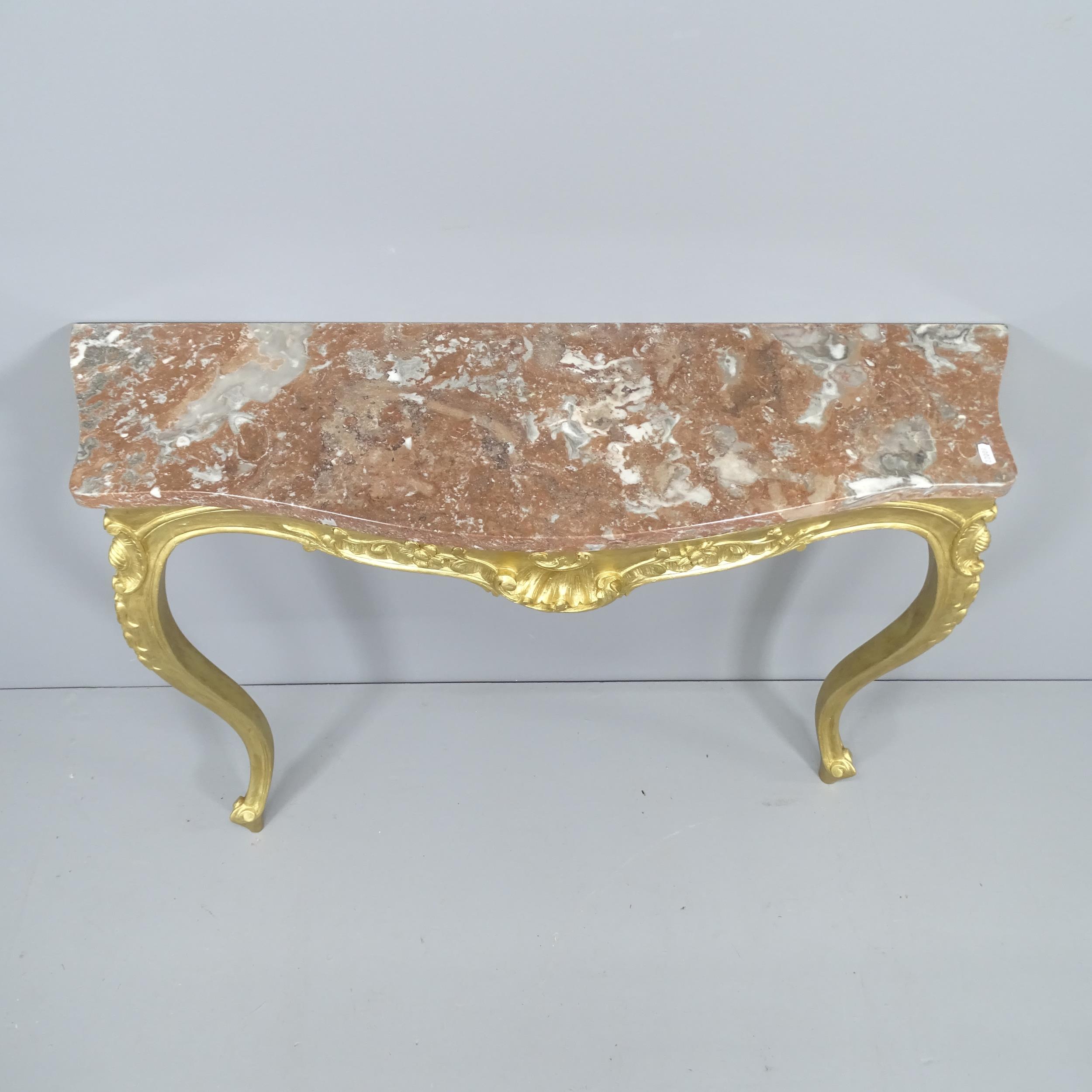 A continental gilt-painted and marble topped console table of serpentine form. 98x76x29cm - Image 2 of 2