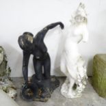 WITHDRAWN - A composite garden statue of a lady, height 76cm, and another resin statue (2)