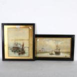 2 Continental watercolours, boats sailing up the river, both indistinctly signed bottom right