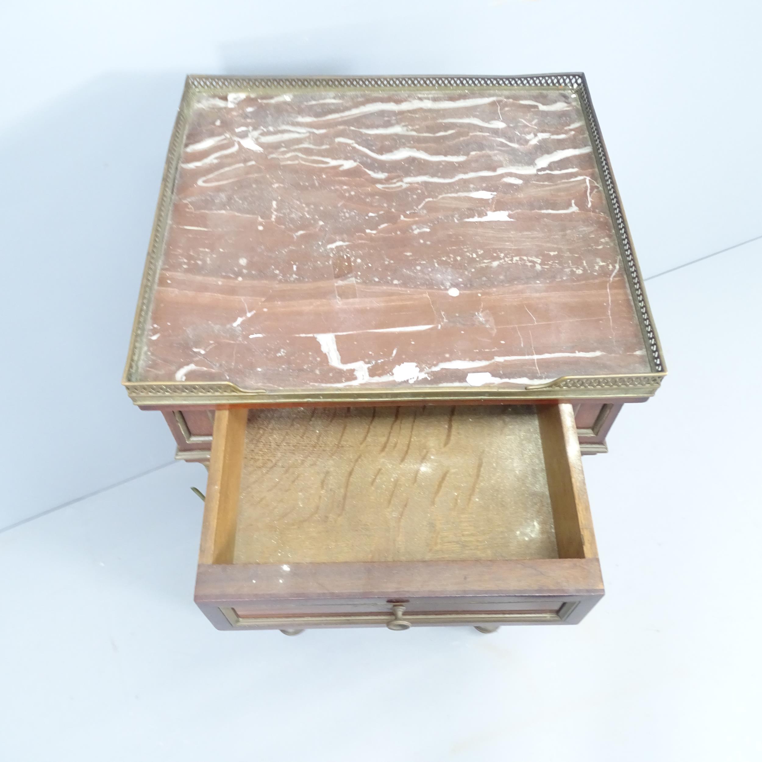 An antique continental mahogany pot cupboard, with marble top and brass gallery and mounts. - Image 2 of 2