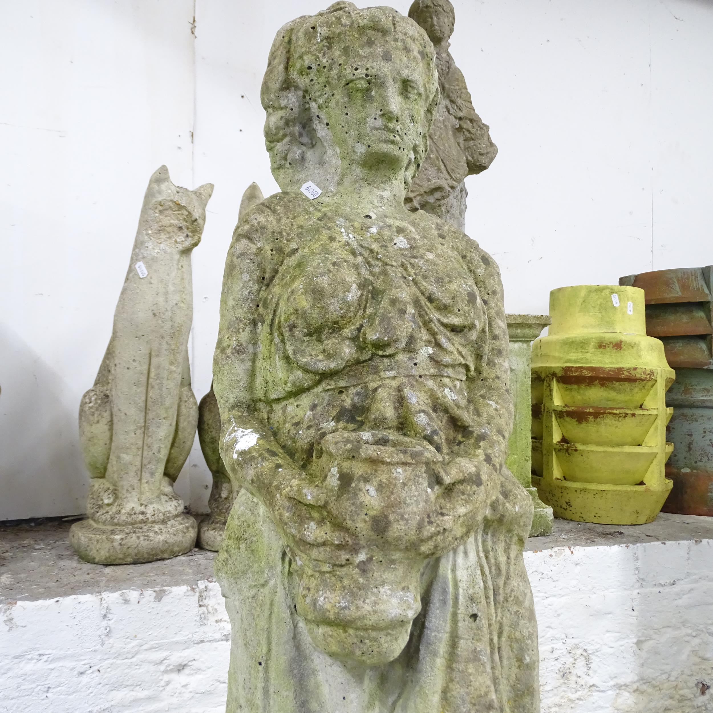 A weathered concrete garden statue, study of a lady. Height 115cm. - Image 2 of 2