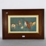 Early 20th century British School, group of puppies with a chick, watercolour, unsigned, 23cm x