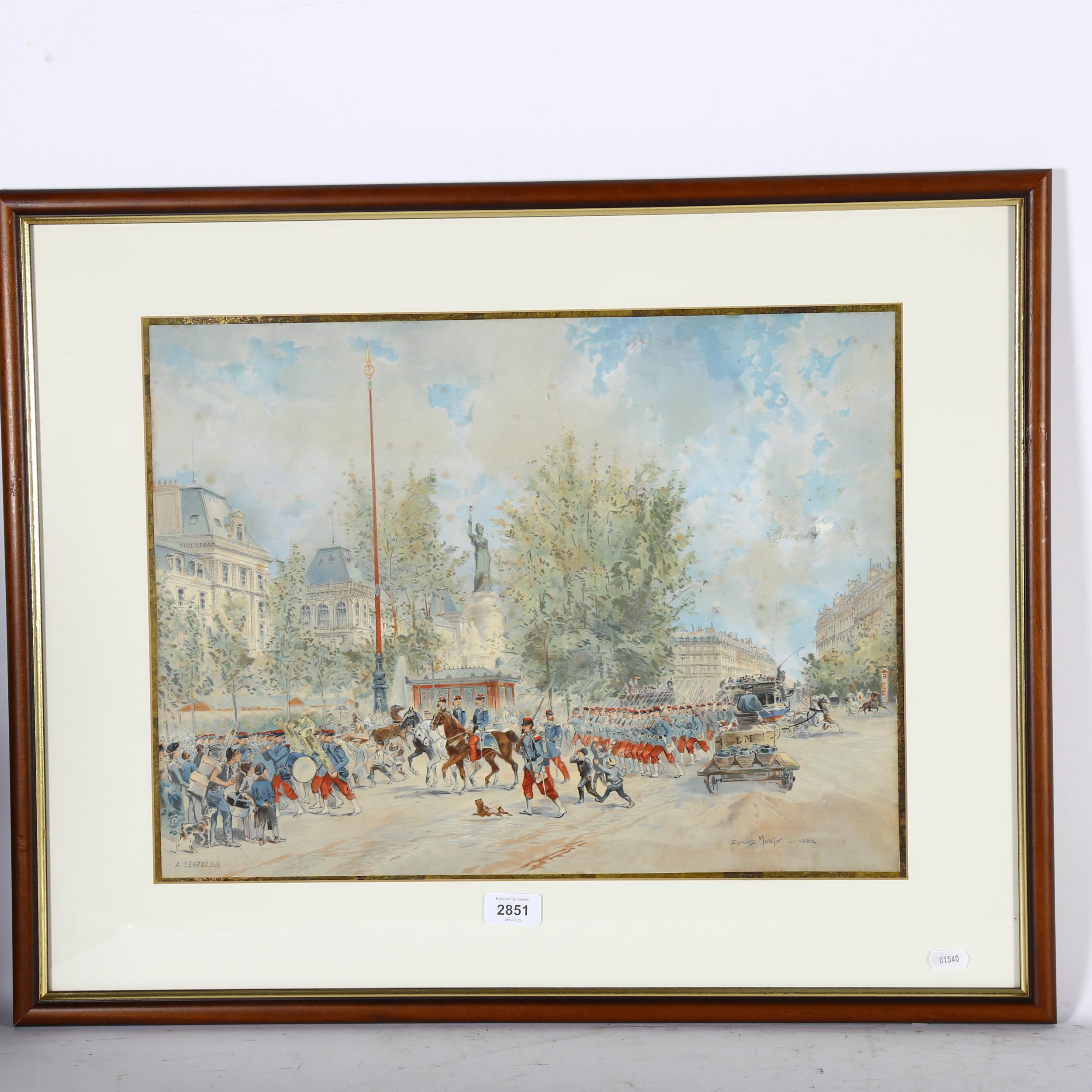 A pair of French lithographs, marching soldiers and street scene, by A Legras, original works by - Image 2 of 2