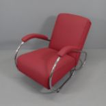 A 1930s modernist Art Deco tubular steel lounge chair, attributed to PEL, later upholstery.