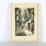 Goyo, watercolour, Middle Eastern street scene, 41cm x 30cm overall, framed