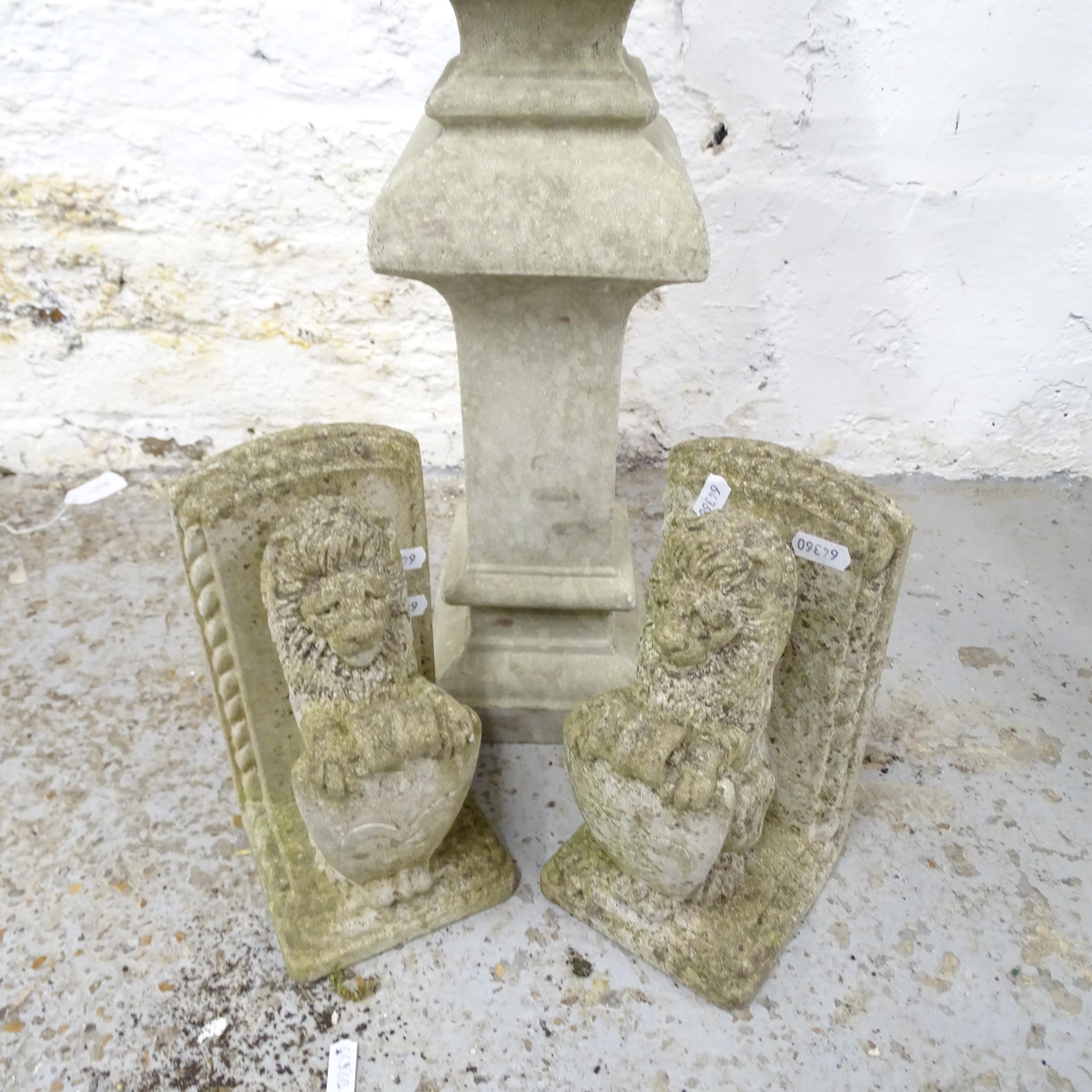 Four various concrete garden ornaments including a small plinth, height 47cm. - Image 2 of 2