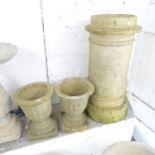 A chimney pot, height 74cn, and a pair of concrete urns 27x31cm (3)