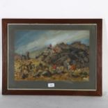 H Wharton, hunting scene, watercolour, signed and dated 1923, 30cm x 46cm, framed Good condition