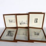 W Collins RA, a group of 6 etchings, studies to include children fishing at the beach etc, all