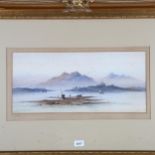 Watercolour, panoramic view of fishing boats, signed in pencil on the mount, image 23cm x 51cm, 66cm