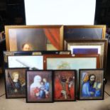 5 large prints, shipping and military studies, and a set of 4 religious prints (9)