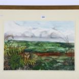 Lesley Fotherby (born 1936), owl in landscape, watercolour, 37cm x 52cm, framed