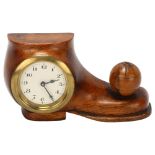 FOOTBALL INTEREST - Victorian oak novelty desk clock in the form of a football boot and ball, 8-