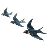 Graduated set of 3 Beswick swallow wall ornaments, pattern no. 757, largest length 16cm 1 wing