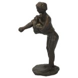Patinated bronze sculpture, girl undressing, signed with monogram KC97, height 20cm Good condition