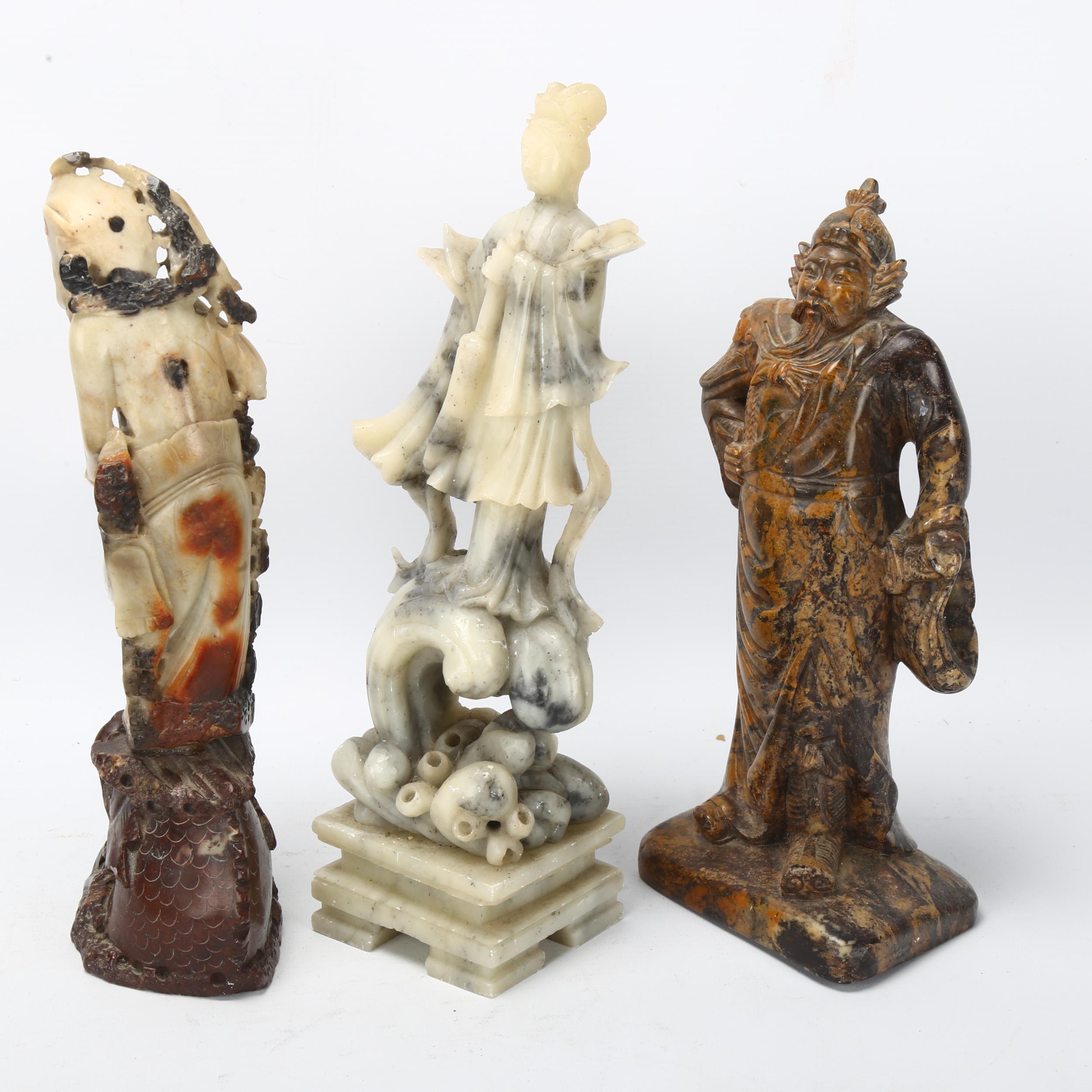 3 Chinese carved soapstone figures, largest height 25cm (3) A few very minor surface chips, - Bild 3 aus 3