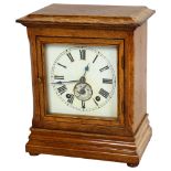 A Victorian oak-cased 8-day office mantel clock, with alarm movement, case height 26cm