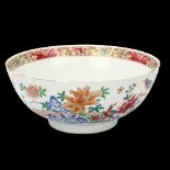 A large Chinese 18th century famille rose porcelain bowl, hand painted enamel and gilded decoration,