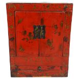 An Antique Chinese hardwood lacquer table-top cabinet, height 51cm, depth 20cm, width 41cm Some