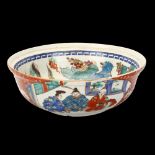 Japanese Meiji Period porcelain bowl, hand painted phoenix decoration, and decorated panel surround,