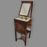 George III mahogany square-section night cupboard, with rising mirror at the back, inset leather