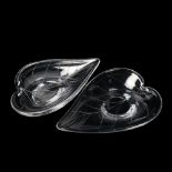 KOSTA - pair of clear glass leaf-shaped dishes, engrave marks, length 23cm Good condition