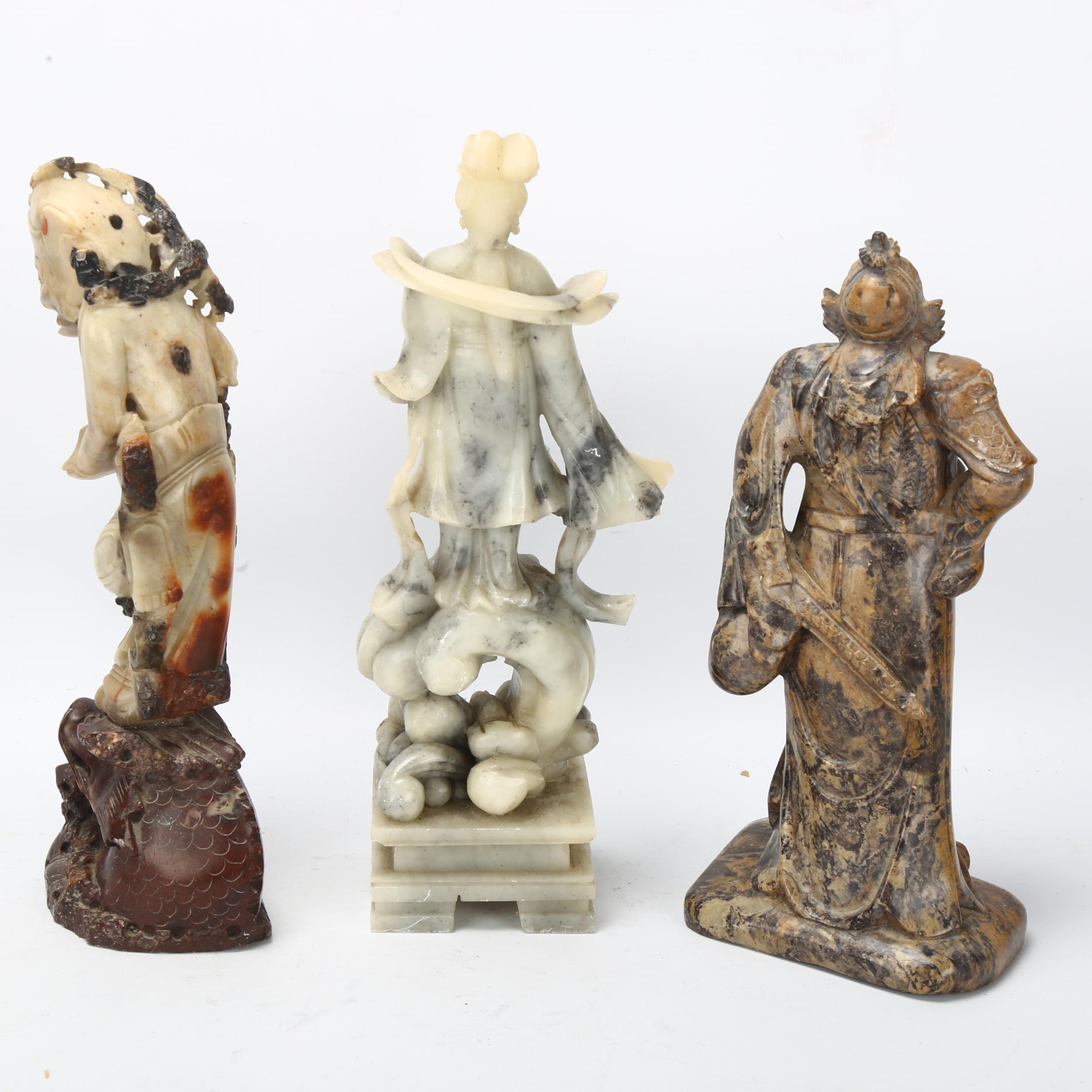 3 Chinese carved soapstone figures, largest height 25cm (3) A few very minor surface chips, - Bild 2 aus 3