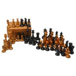 2 Staunton pattern chess sets, boxwood and ebonised, King height 9cm, full sets with some