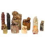 A group of various stone seals, including an agate dog of fo, height 5cm (10)