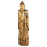 A large floor standing carved and gilded wood Chinese standing Sage figure, height 119cm (3'11")