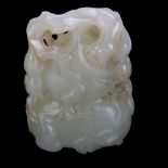 A Chinese relief carved jade double-gourd ornament, height 6cm Good condition, no chips