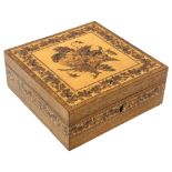 A Tunbridge Ware rosewood and micro-mosaic workbox circa 1850, with silk-lined interior and original