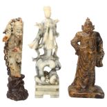 3 Chinese carved soapstone figures, largest height 25cm (3) A few very minor surface chips,