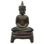 A South East Asian bronze seated Buddha, height 30cm Some damage at back of base, otherwise good