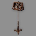 A 19th century mahogany duet music stand 1 foot has been broken off and needs re-attaching, the lyre